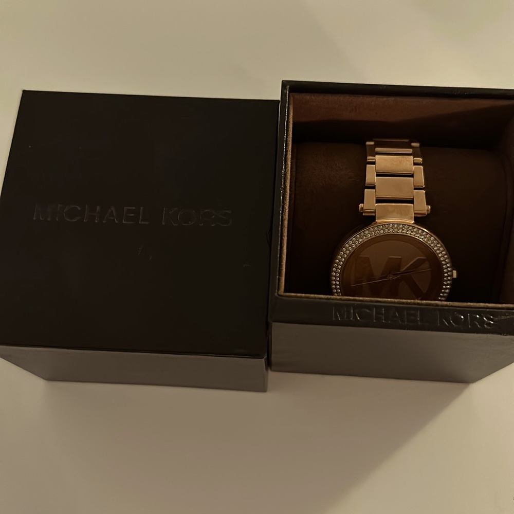 Rose gold plated stainless steel MK watch